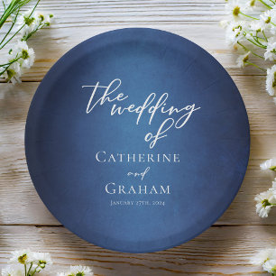 Modern Blue Minimalist Custom Wedding Paper Plate
