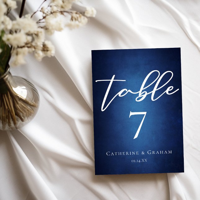 Modern Blue Minimalist Evening Wedding Table Number (Creator Uploaded)