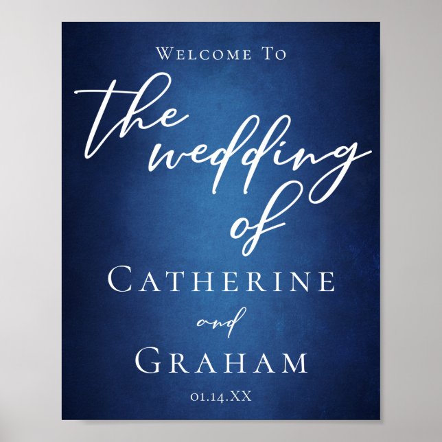 Modern Blue Minimalist Evening Wedding Welcome Poster (Front)