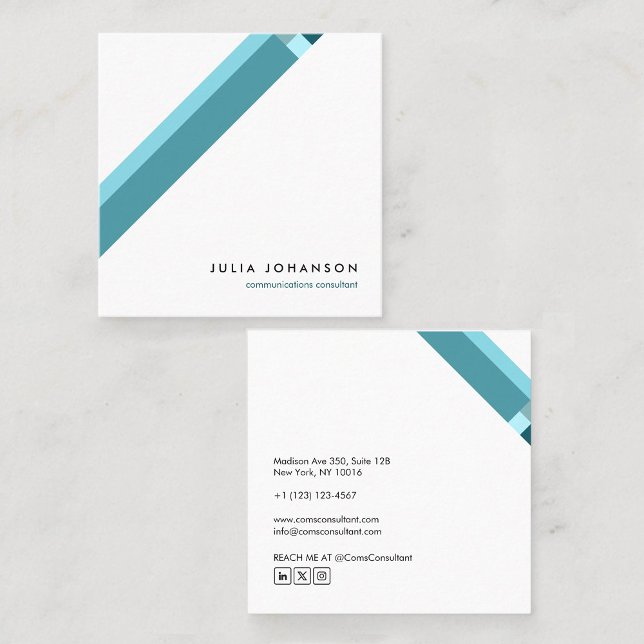 modern blue minimalist geometric pattern square business card (Creator Uploaded)