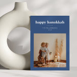 Modern Blue Minimalist Hanukkah Family Photo Holiday Card<br><div class="desc">Celebrate Hanukkah with this elegant, minimalist family photo card. Featuring a blue border and space for a personalised family name and year, this modern design is a beautiful way to send holiday greetings. Perfect for sharing family moments and celebrating the festival of lights, this card emphasizes simplicity and elegance, making...</div>