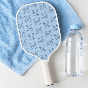 Modern Blue Minimalist Initial Monogram Pattern Pickleball Paddle
