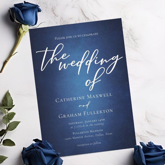Modern Blue Minimalist Waterfront Evening Wedding Invitation (Creator Uploaded)
