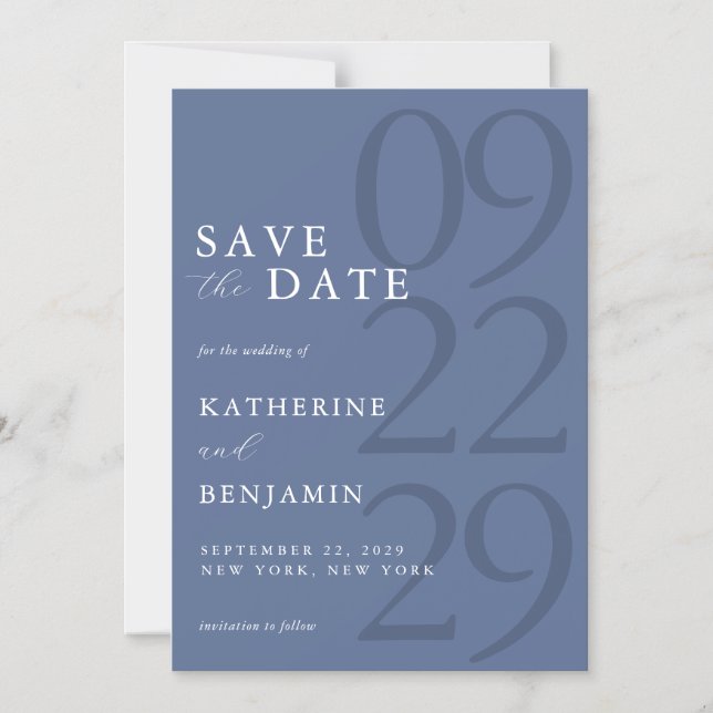 Modern Blue Minimalist Wedding Magnetic Invitation (Front)