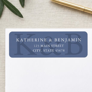 Modern Blue Minimalist Wedding Return Address Label