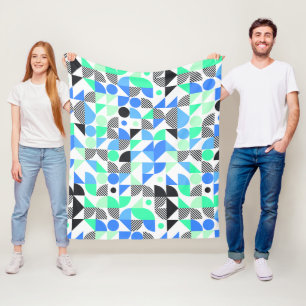 Modern Blue Mint Geometric Fleece Blanket