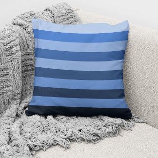 Modern Blue Monochrome Colour Block Striped Cushion