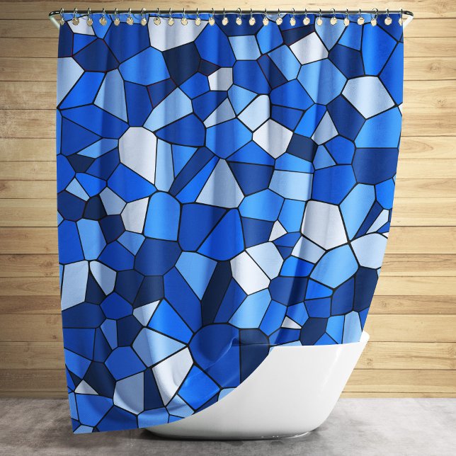Modern Blue Monochrome Geometric Mosaic Pattern Shower Curtain (Modern Blue Geometric Mosaic Pattern Shower Curtain)