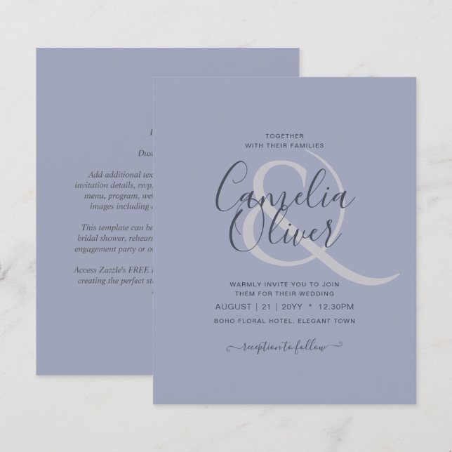 Modern Blue Monochrome Text only Wedding (Front/Back)