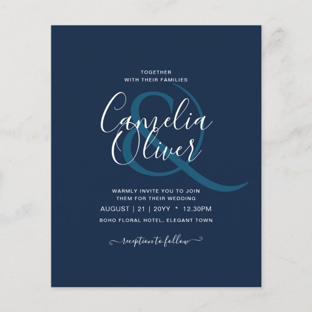 Modern Blue Monochrome Text only Wedding Flyer (Front)