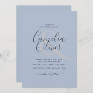 Modern Blue Monochrome Text only Wedding Invitation