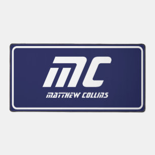 Modern Blue Monogram Clean Minimal Name Simple Desk Mat