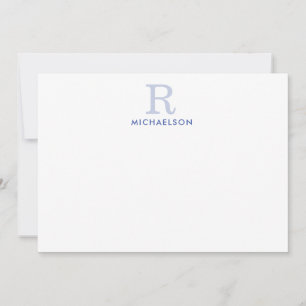 Modern Blue Monogram Correspondence Flat Note Card