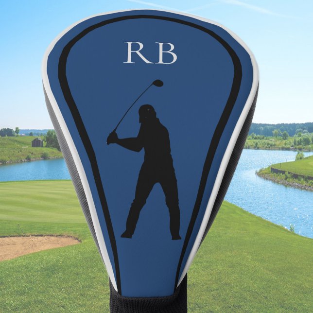 Modern Blue Monogram Golf Head Cover For Men (Creator Uploaded)