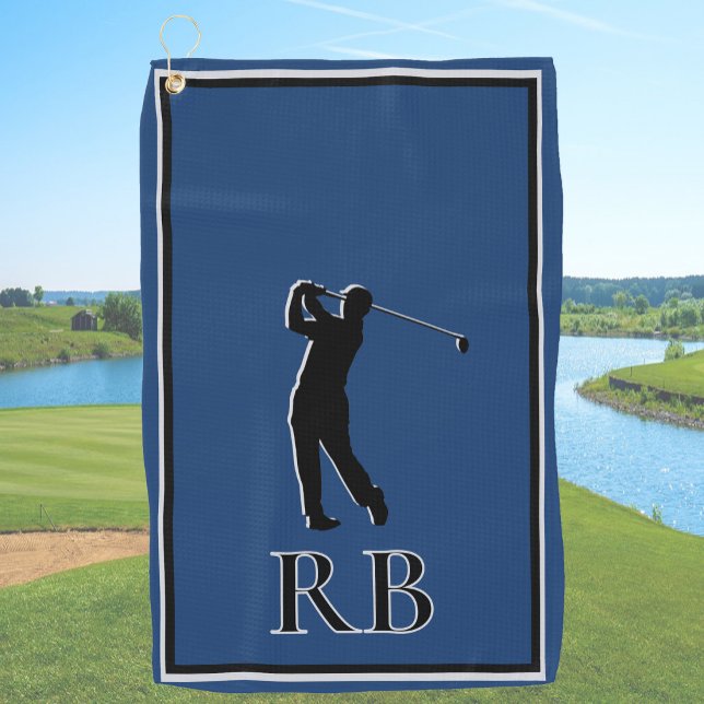 Modern Blue Monogram Golf Towel For Men (Creator Uploaded)