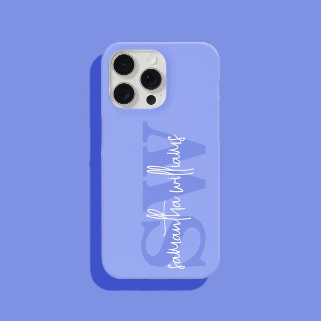 Modern Blue Monogram Initial Script Name iPhone Case (Creator Uploaded)