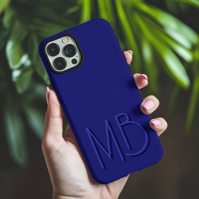 Modern Blue Monogram Initials Contemporary iPhone Case (Creator Uploaded)
