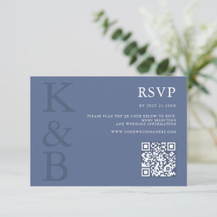 Modern Blue Monogram Minimalist Wedding RSVP Card