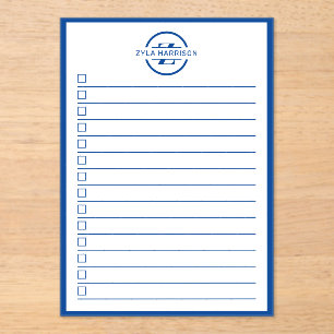 Modern Blue Monogram Name To Do List Acrylic Invitations