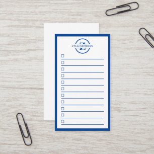 Modern Blue Monogram Name To Do List Business Card