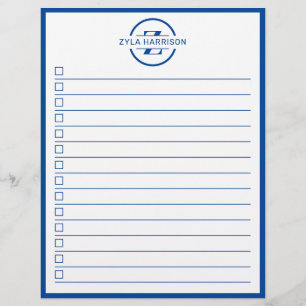 Modern Blue Monogram Name To Do List Flyer