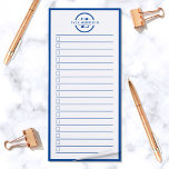 Modern Blue Monogram Name To Do List  Magnetic Notepad<br><div class="desc">Another useful notepad by JessicaAmber! You can now keep track of all your important tasks, in one easy location. This minimalist white notebook features a blue border, and text in a circle that says your name over a letter monogram. You can edit the text and colours as needed in the...</div>