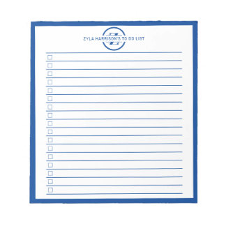Modern Blue Monogram Name To Do List Notepad