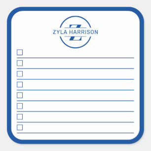 Modern Blue Monogram Name To Do List Square Sticker