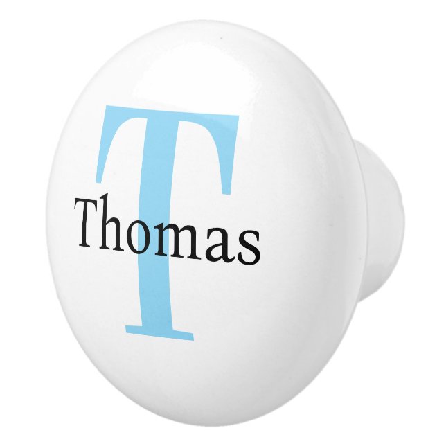 Modern Blue Monogram Personalised Name Drawer Knob (Right)