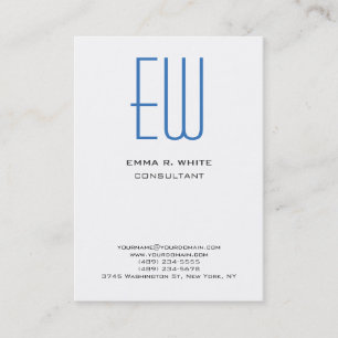 Modern Blue Monogram White Professional Business Card