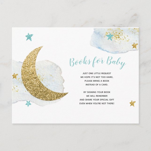Modern Blue Moon Glitter Books For Baby Card (Front)