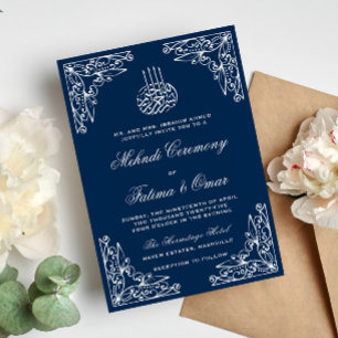 Modern Blue Muslim Islamic Henna Mehndi Ceremony Invitation