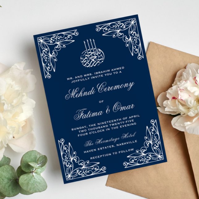 Modern Blue Muslim Islamic Henna Mehndi Ceremony Invitation (Creator Uploaded)