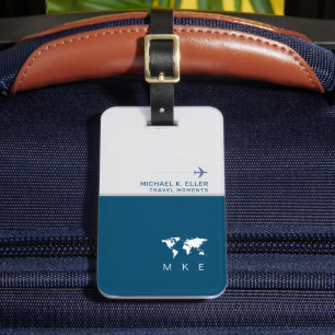 Modern BLUE (name and initials) Traveller Luggage Tag
