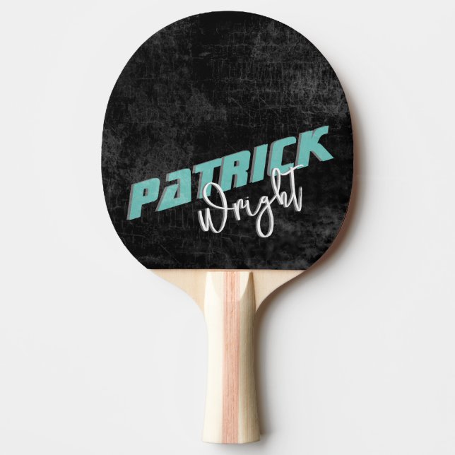 Modern Blue Name Monogram black Ping Pong Paddle (Front)