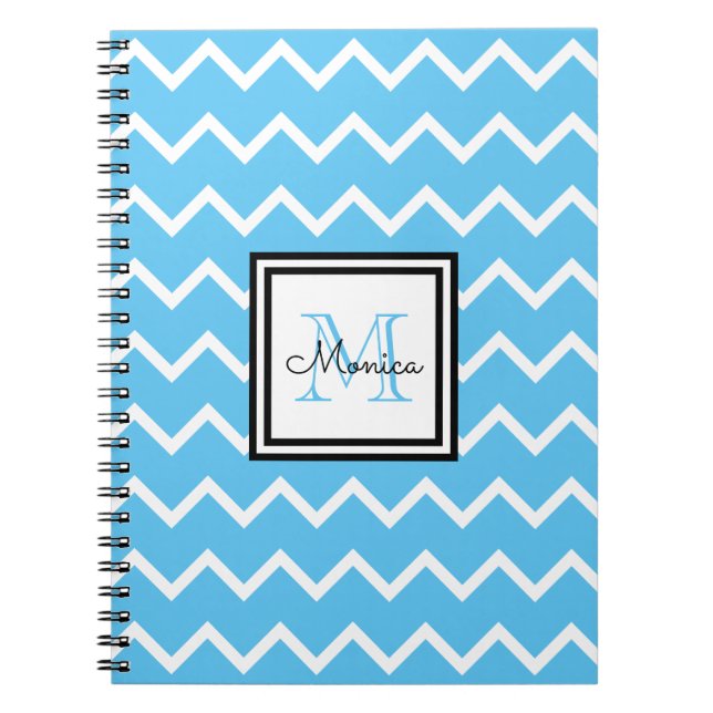 Modern Blue Name Monogram Chevron Notebook (Front)