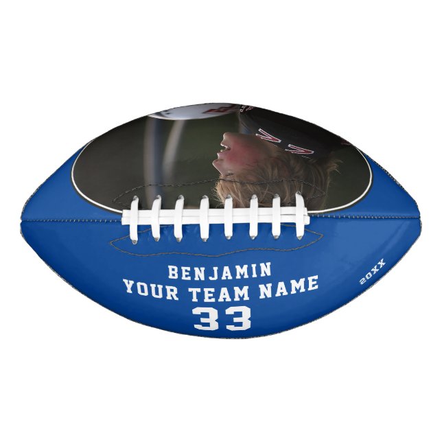 Modern Blue Name Number Team Photo Football (Front)