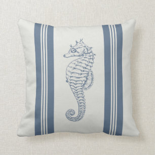 Modern Blue Nautical Seahorse Pillow