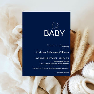 Modern blue navy calligraphy neutral baby shower invitation