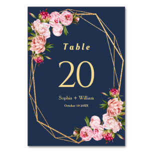 Modern Blue Navy Geometric Blush Pink Wedding Table Number