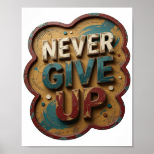 Modern Blue NEVER GIVE UP Poster