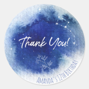 Modern Blue Night Stars Thank You Classic Round Sticker