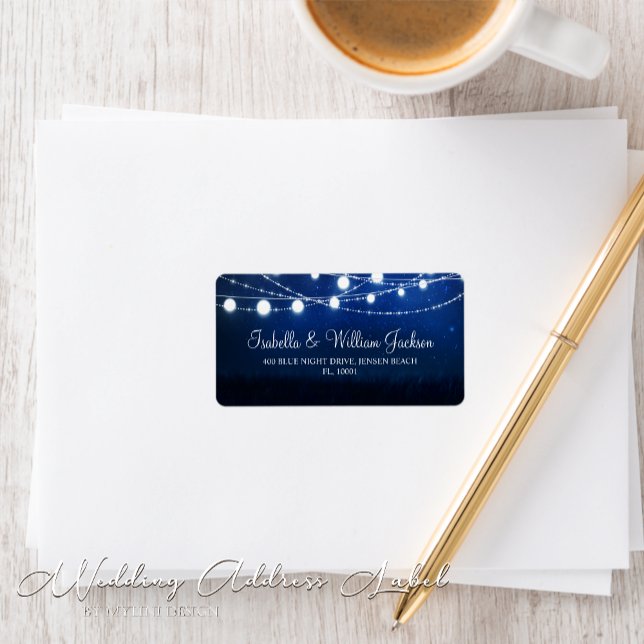 Modern Blue Night String Lights Wedding Address Label (Creator Uploaded)