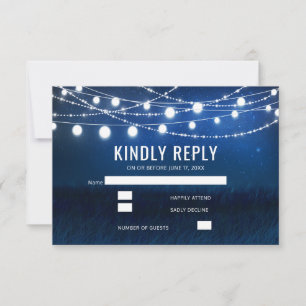 Modern Blue Night & String Lights Wedding RSVP Card