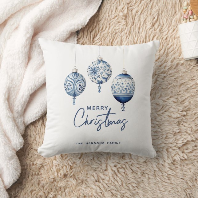 Modern Blue Nordic Style Ornaments Merry Christmas Cushion (Blanket)