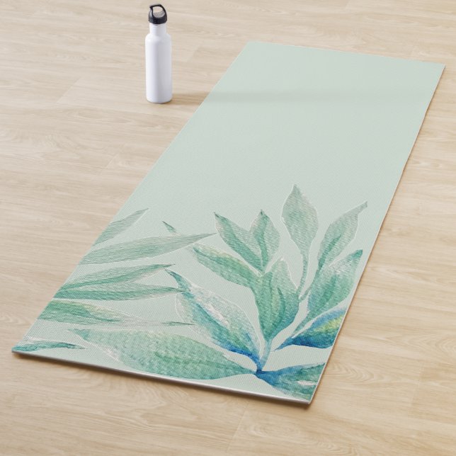 Modern Blue Ocean Plants Watercolor Yoga Mat (In Situ)