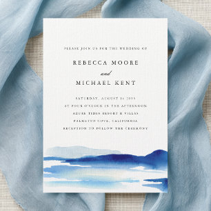 Modern Blue Ocean Watercolor Wedding Invitation