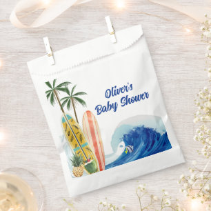 Modern Blue Ocean Wave Surfboard Baby Shower Favour Bag