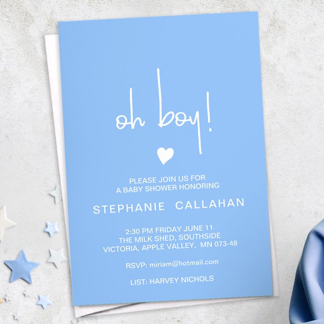 Modern Blue Oh Boy Baby Shower Card Tiny Heart (Creator Uploaded)