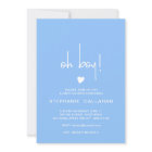 Modern blue oh boy baby shower card, tiny heart